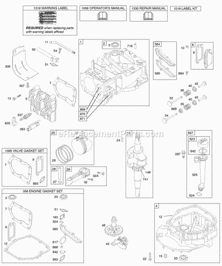 Camshaft Crankshaft Cylinder Engine Sump KitGasket Lubrication Piston Group Valves Diagram and Parts List for 123H02-0110-B1  Briggs and Stratton Engine